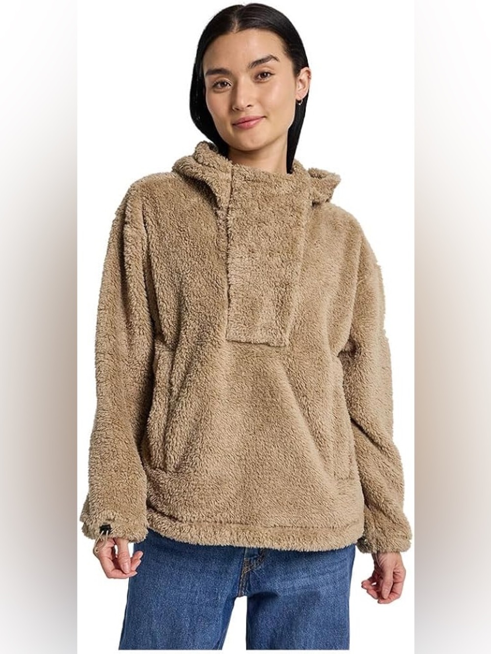 Burton Lemma Sherpa Fleece Pullover Hoodie Womens Fuzzy Warm Quarter Snap